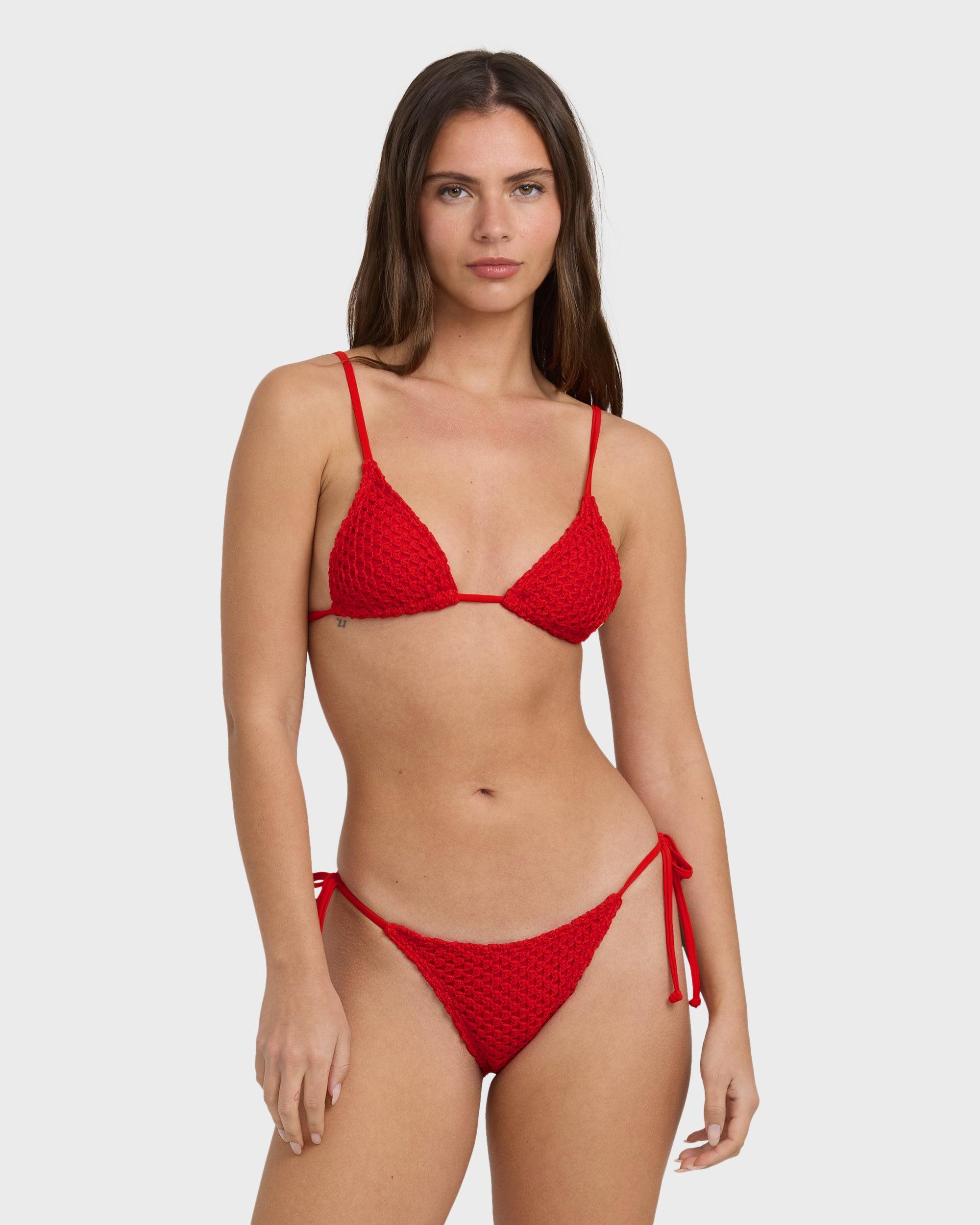 Twisted Tides Mini Slide Triangle Bikini Top - Red Aloha Female Product Image