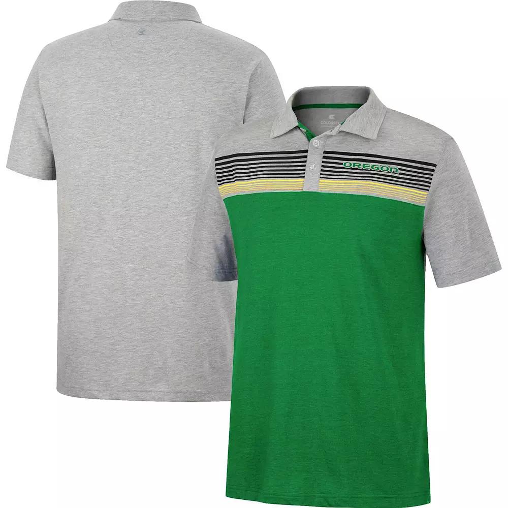 Men's Colosseum Green/Heather Gray Oregon Ducks Caddie Lightweight Polo, Size: Large Product Image