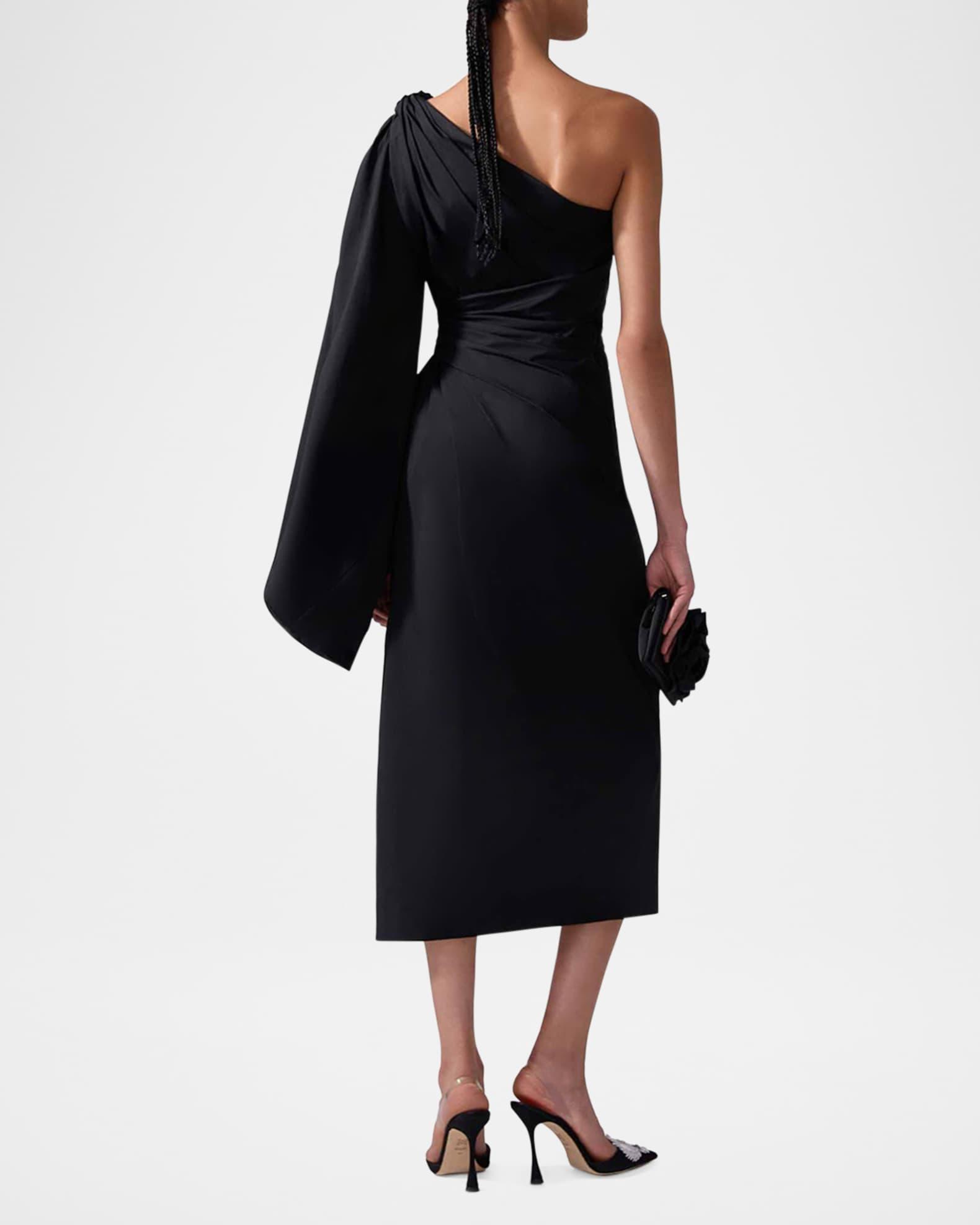 One-Shoulder Balloon-Sleeve Midi Dress Product Image