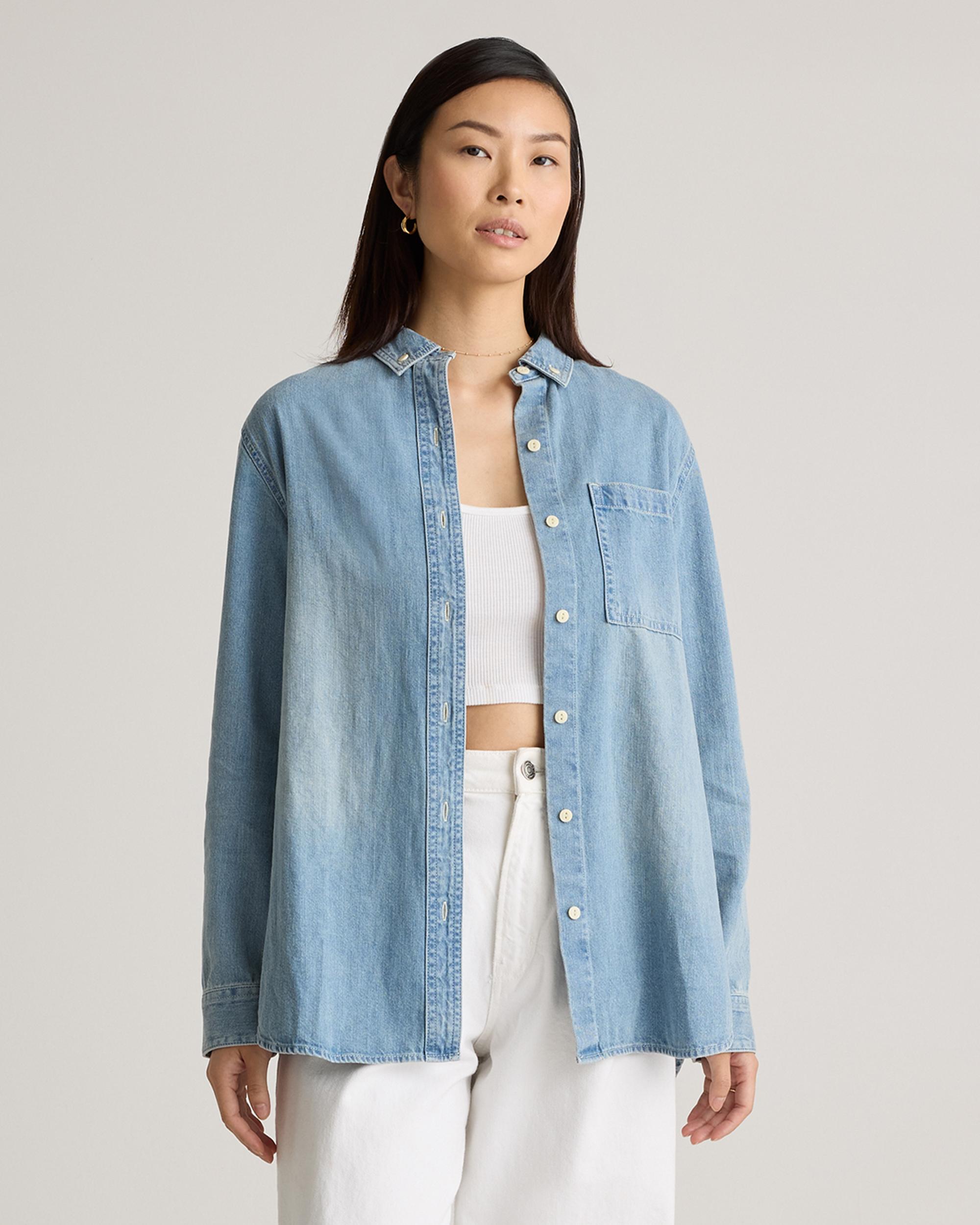 Quince | Women's Distressed Denim OverSized Shirt Size XS, Cotton Product Image