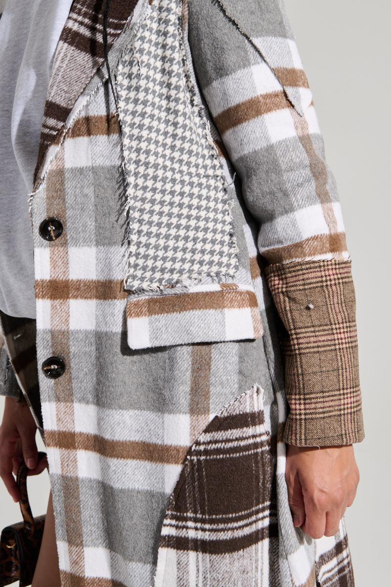 MIXED PLAID NOT FEELINGS PATCHWORK TRENCH Product Image