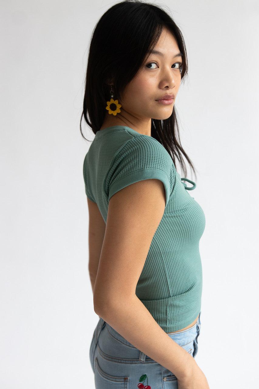 Waffle Knit Lace Up Seamless Tee Product Image