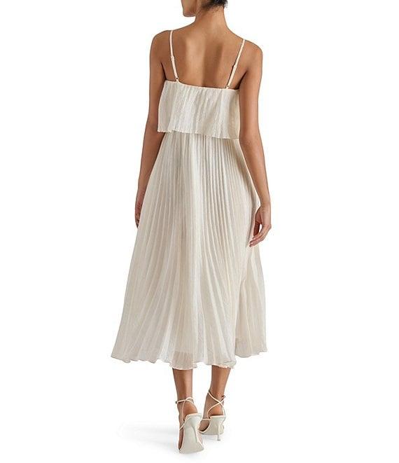 Steve Madden Sakura Pleated Woven V Neck Sleeveless Fit and Flare Midi Dress Product Image
