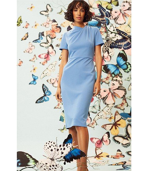 Maggy London Stretch Crepe Twist Crew Neck Short Sleeve Sheath Dress Product Image