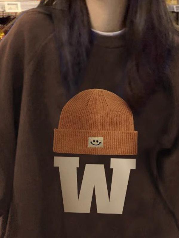 Interesting Hat Print Crew Neck Sweatshirt Product Image