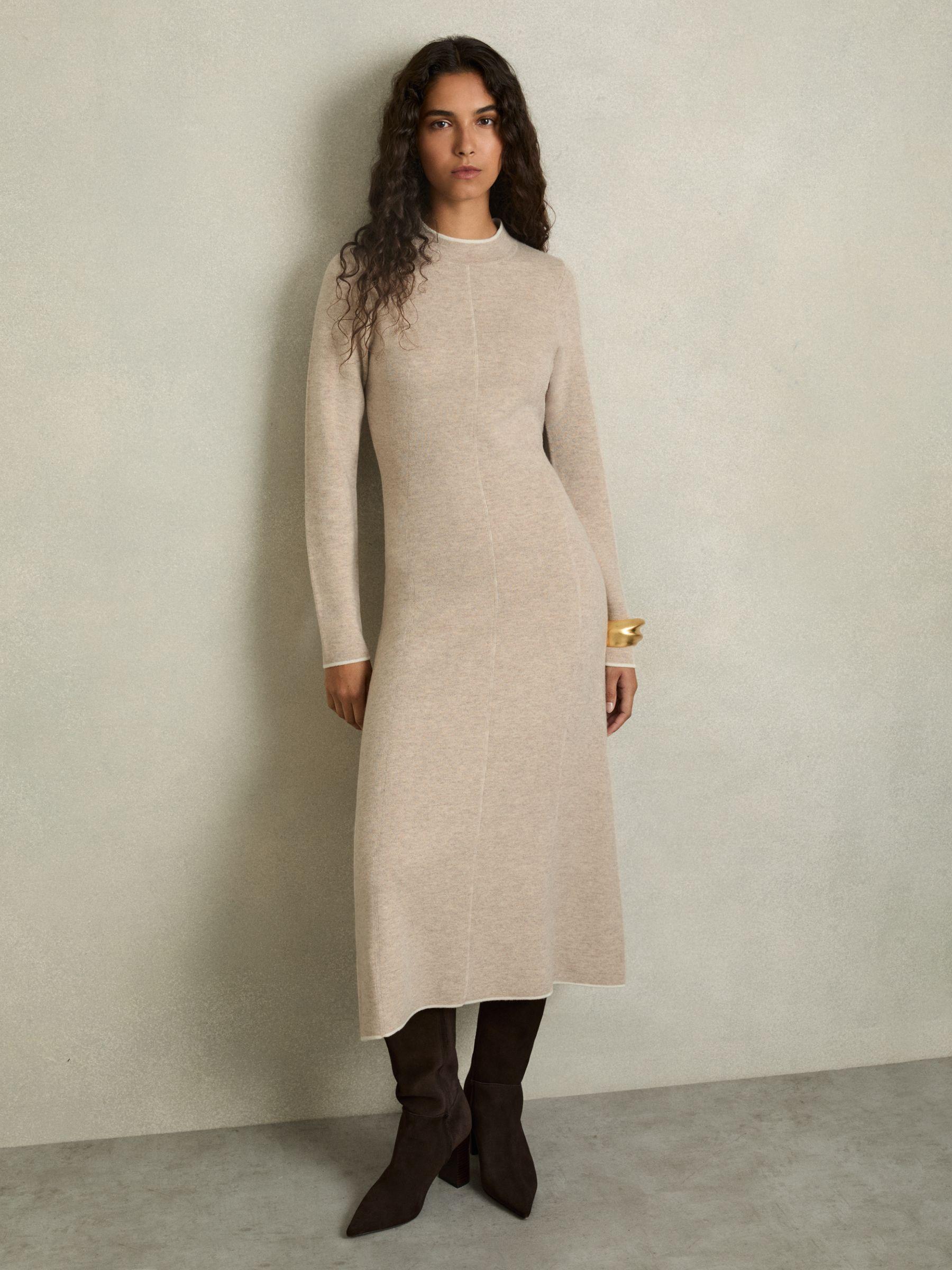 Knitted Mélange Midi Dress With Cashmere in Neutral Product Image