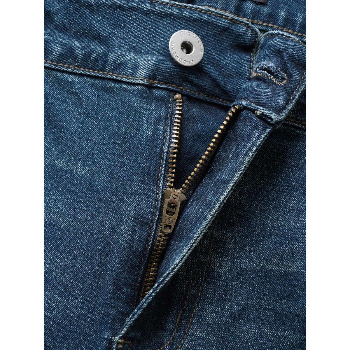 Plus Size Dark Wash Slit Hem Pull On Jegging Jeans Women Indigo Elegant Plain Non High stretch Slanted pocket Jeans BloomChic 28/5X Product Image