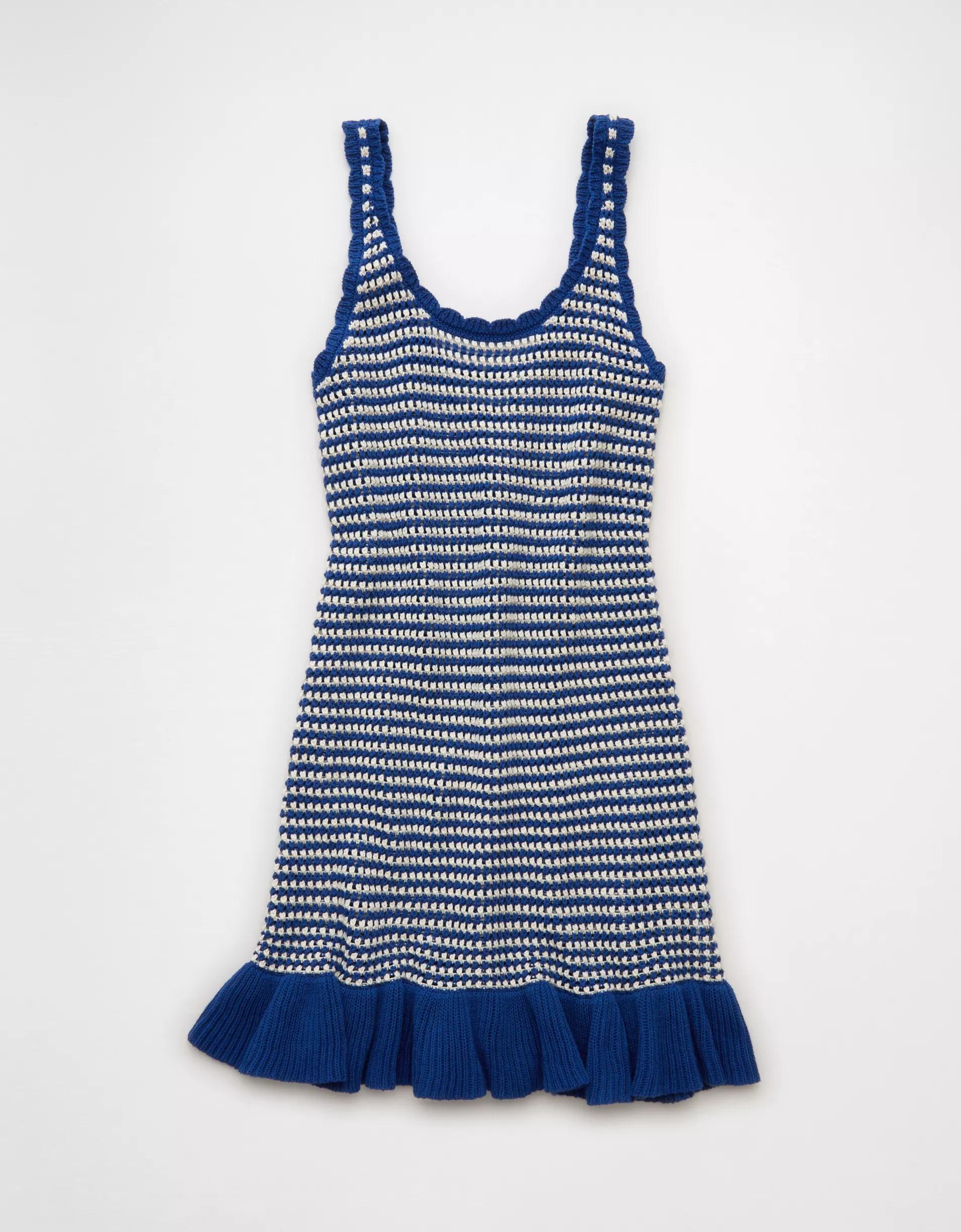 AE Ruffle Hem Striped Mini Sweater Dress Product Image