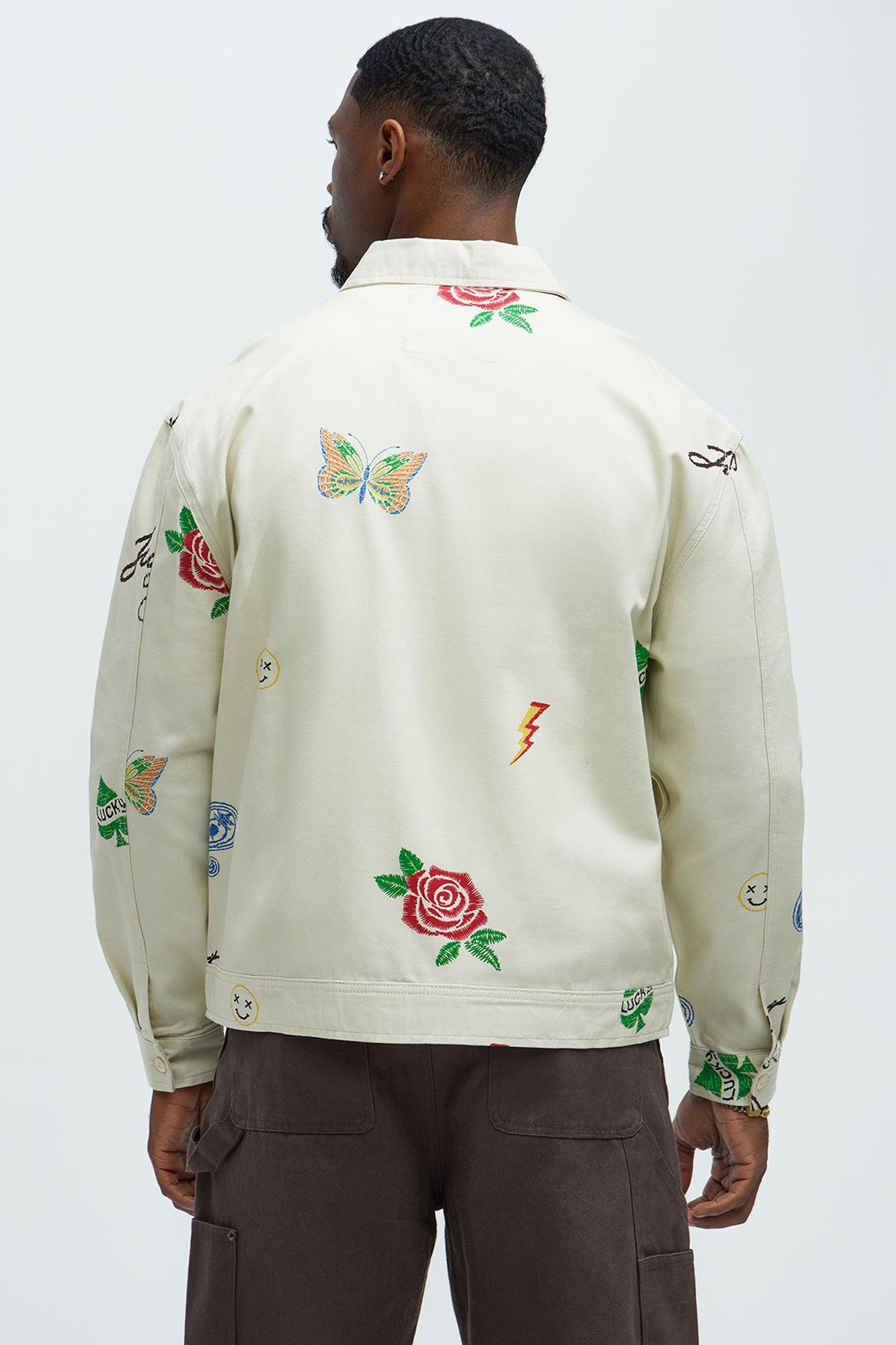 Patchwork Style Trucker Jacket - White/combo Product Image