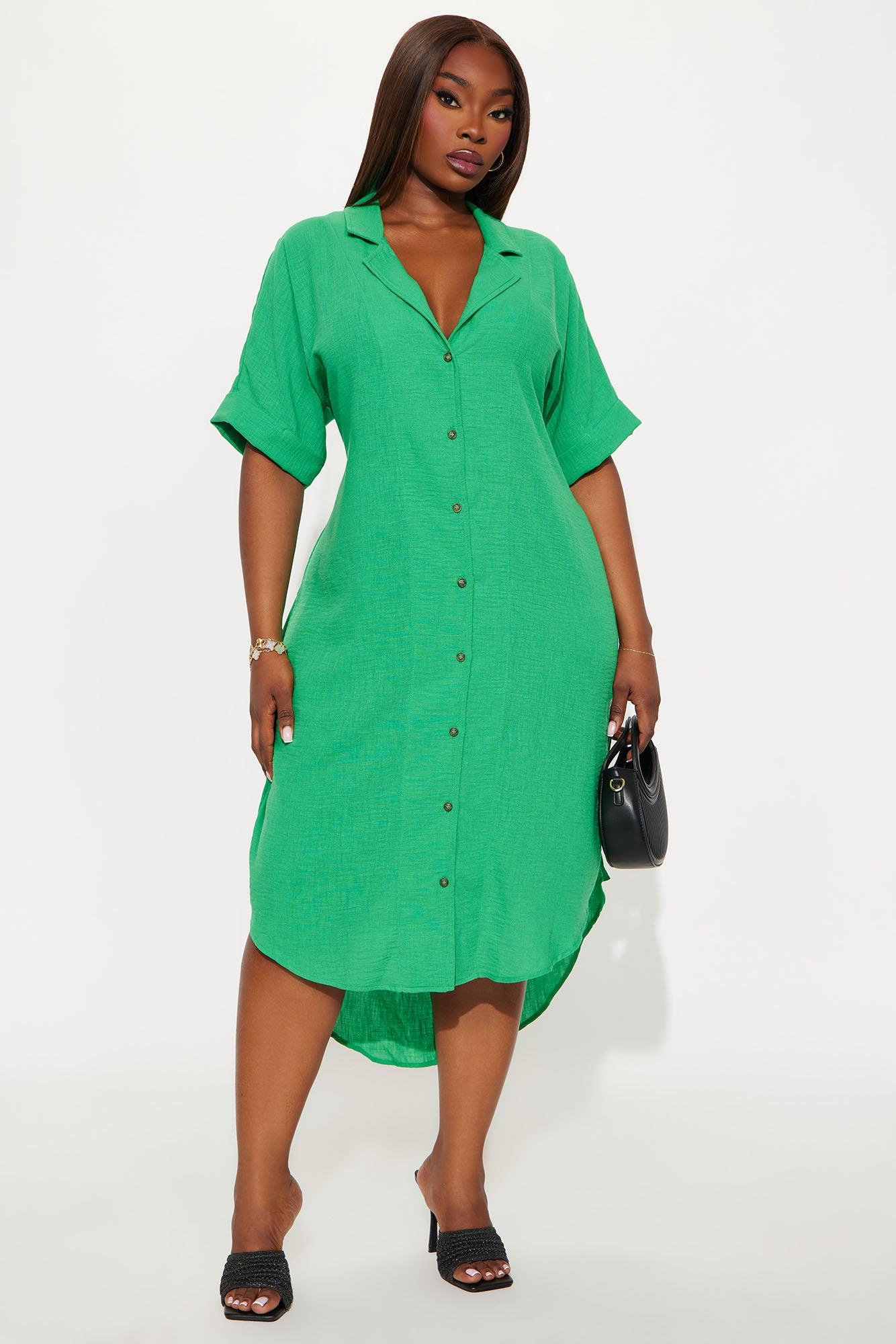 Casual Stroll Gauze Shirt Midi Dress - Kelly Green Product Image