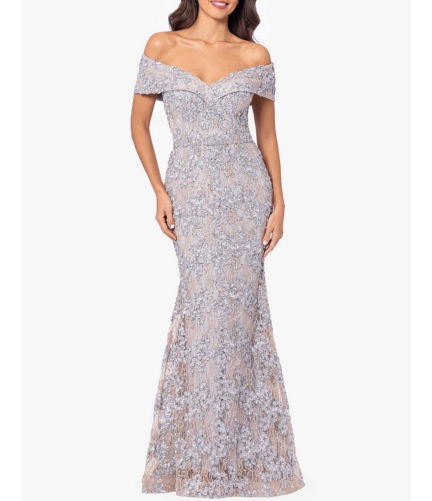 Xscape Embroidered Off-the-Shoulder Short Sleeve Lace A-line Gown Product Image