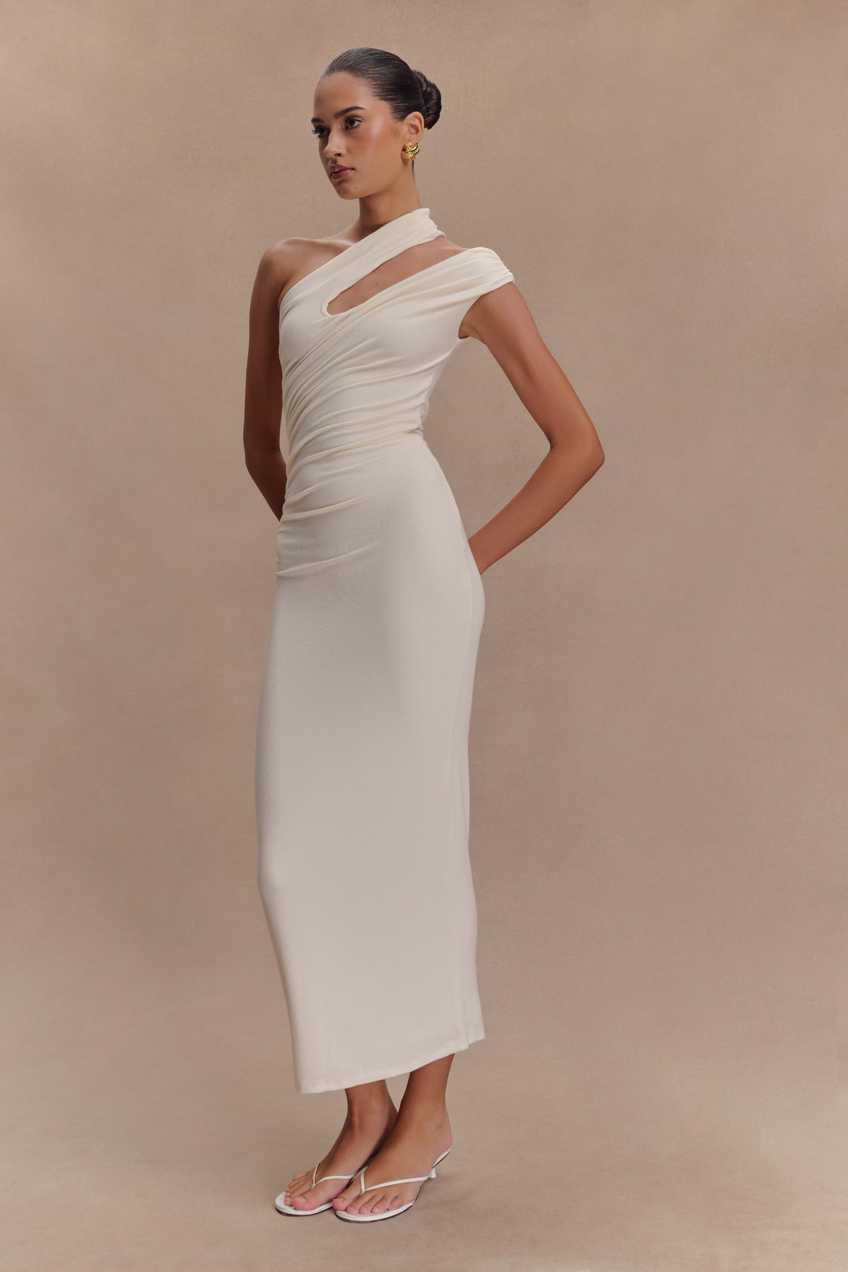 Anastasia One Shoulder Modal Midi Dress - Ivory Product Image