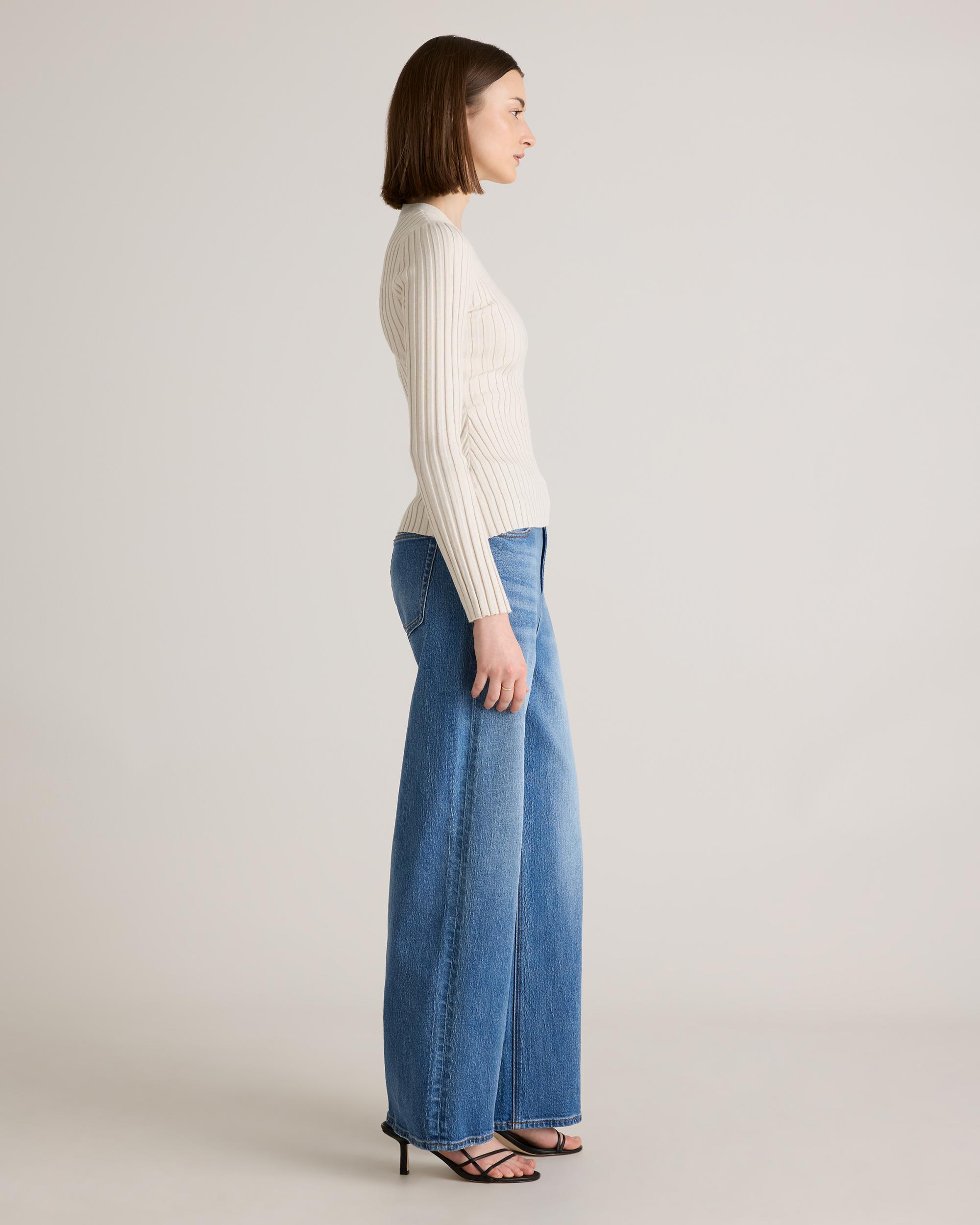 Quince | Women's Cotton Cashmere Ribbed Long Sleeve Sweater Size XL Product Image