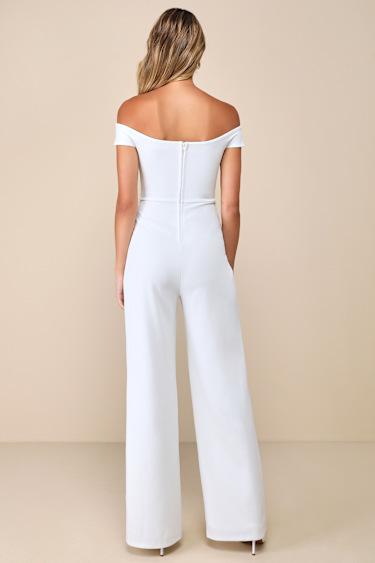 Stunning Existence White Off-the-Shoulder Knot-Front Jumpsuit Product Image
