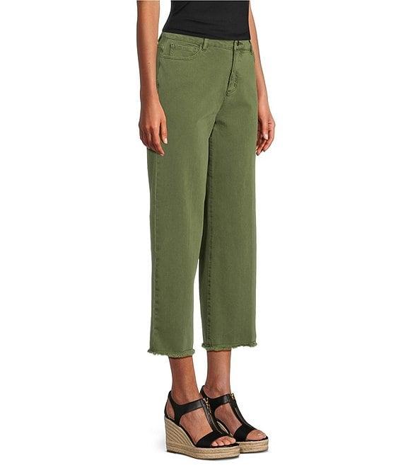 John Mark Petite Size Colored Denim Wide Leg 5-Pocket Frayed Hem Jeans Product Image