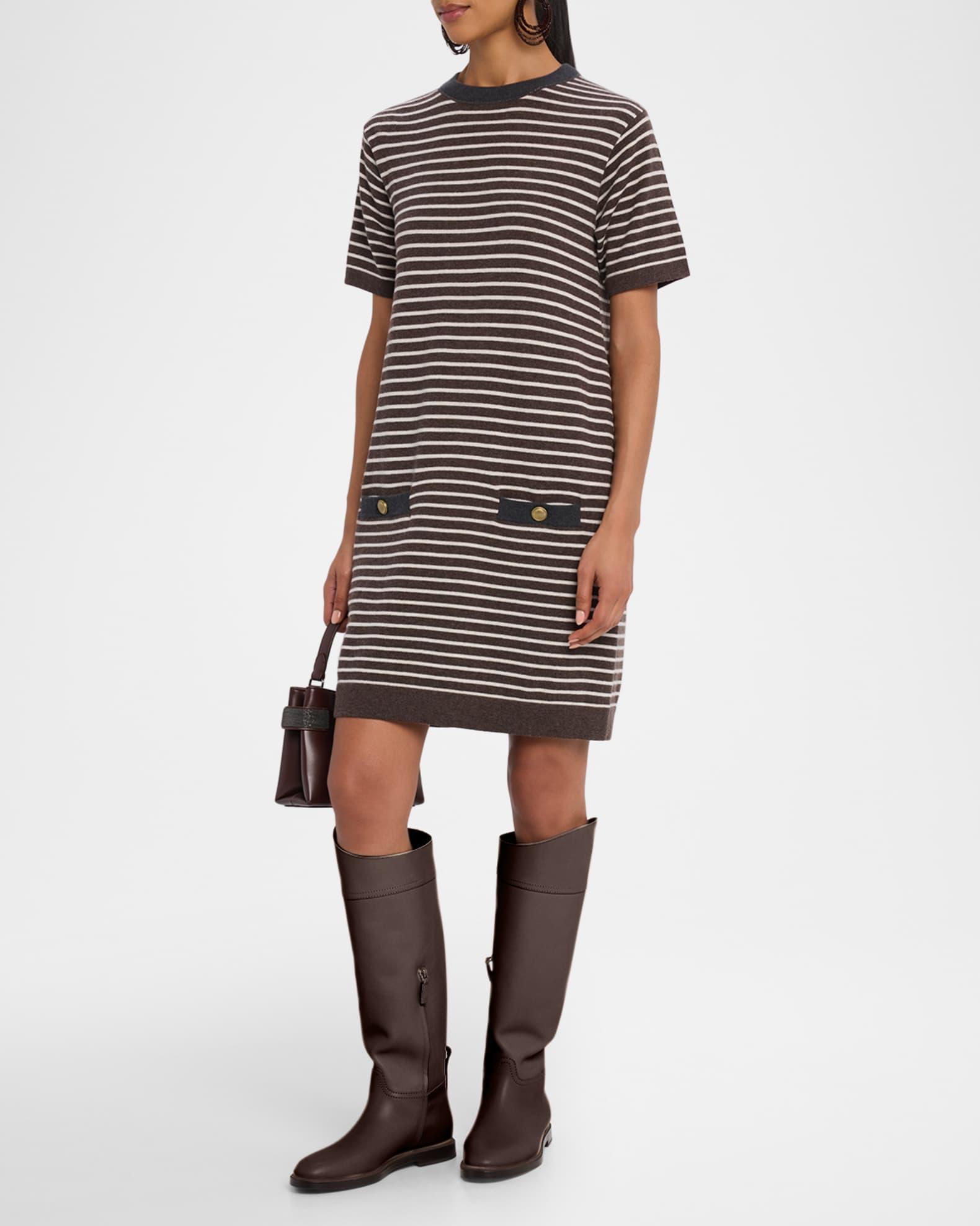 Striped Wool-Cashmere Mini T-Shirt Dress Product Image