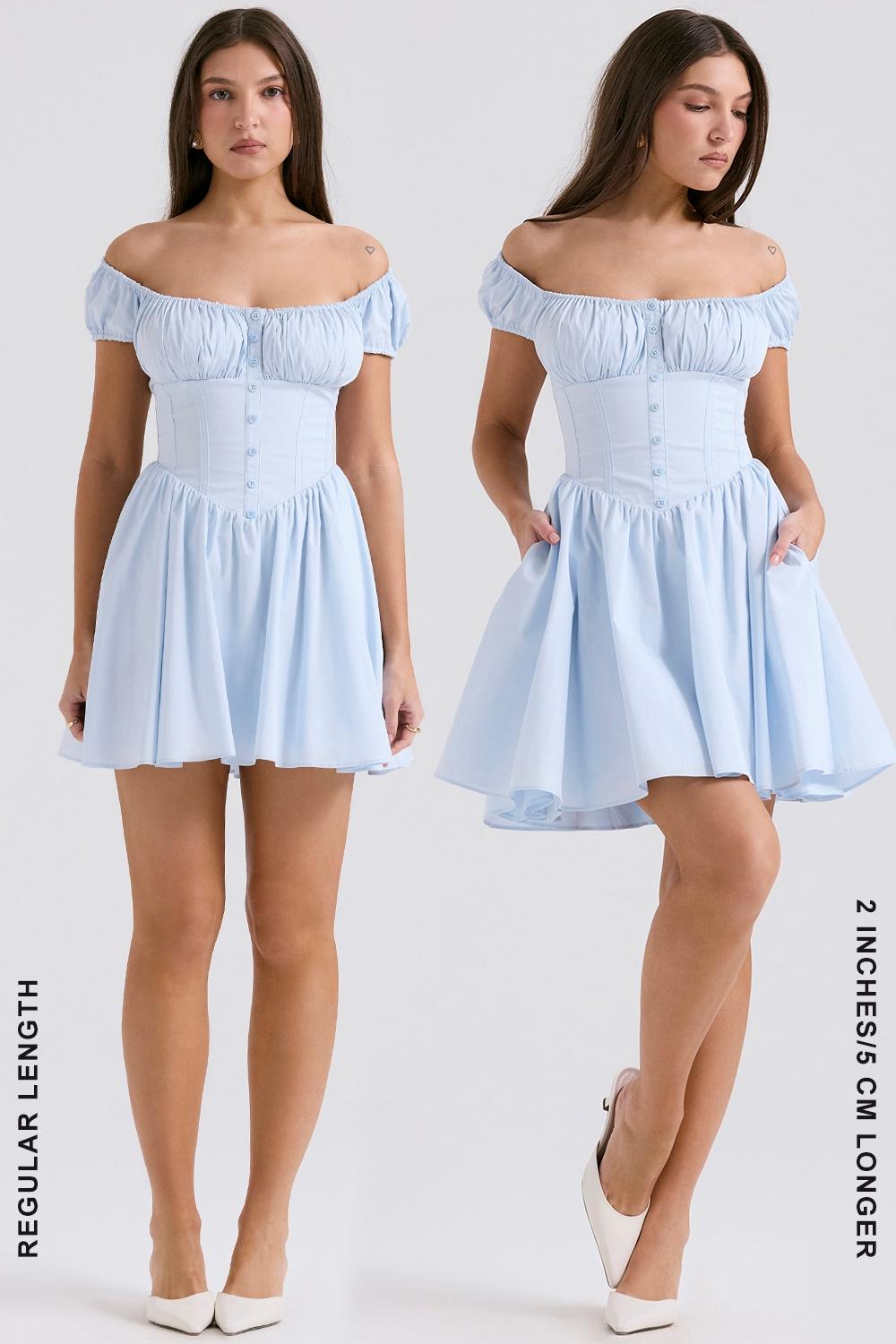 Nala  soft blue cotton gathered mini dress Product Image