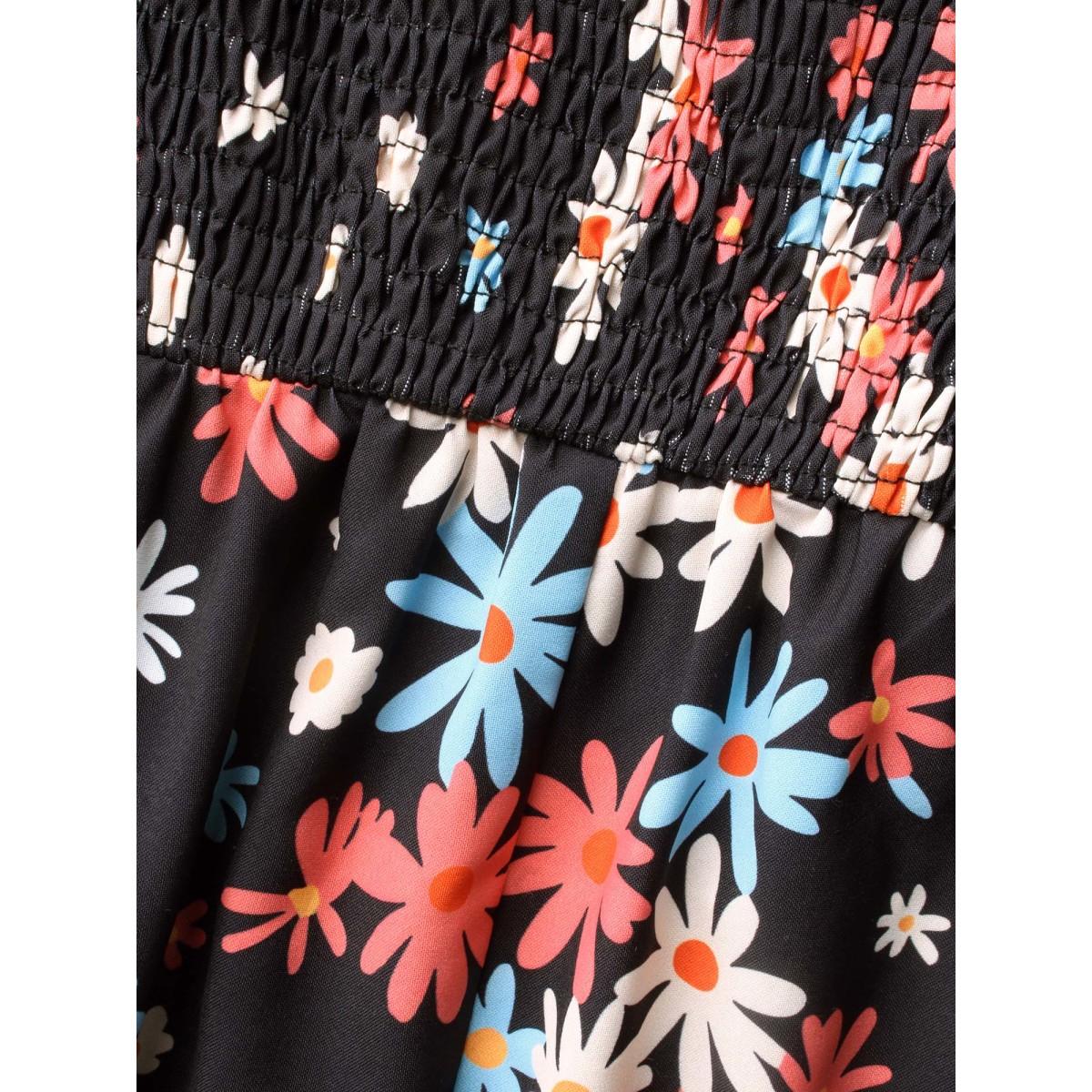 Plus Size Floral Square Neck Lantern Sleeve Dress BlackFlower Women Elegant Ruffles Square Neck Long Sleeve Curvy BloomChic 26/4X Product Image