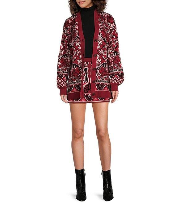 Chelsea & Violet Nova Fair Isle Sweater Knit V-Neck Long Sleeve Button Front Tie Waist Cardigan Product Image