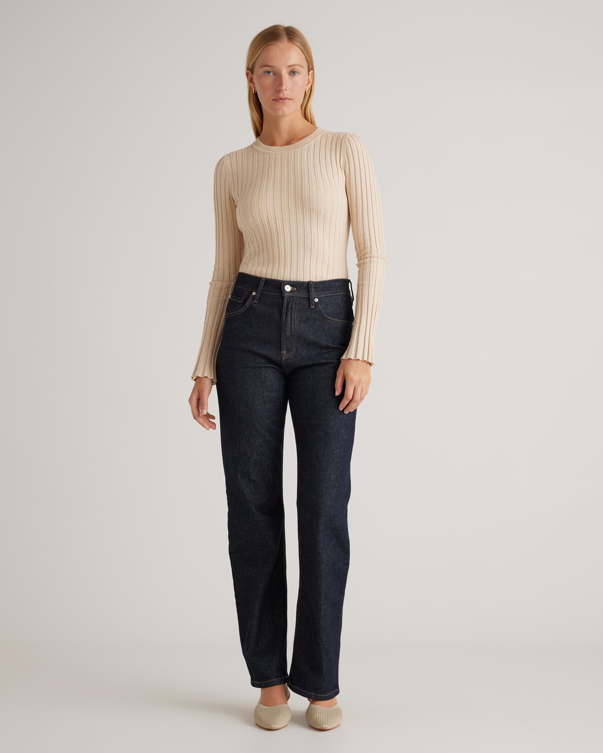 Quince | Women's Cotton Cashmere Ribbed Long Sleeve Sweater Product Image