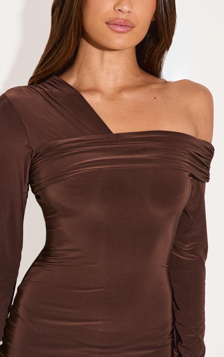 Dark Chocolate Double Layer Slinky Off Shoulder Mini Dress Product Image