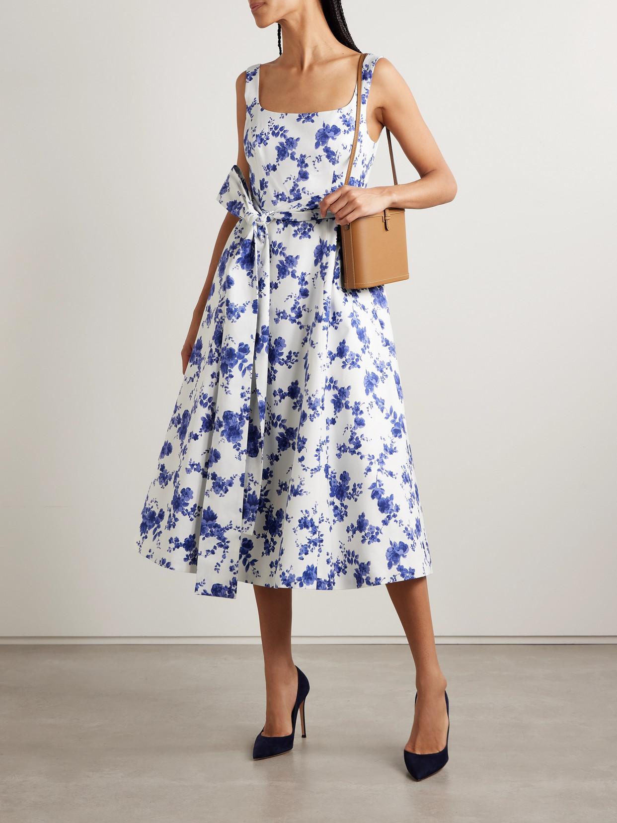 CAROLINA HERRERA Sleeveless Scoop Neck Midi Dress With Sash In White Multi Product Image