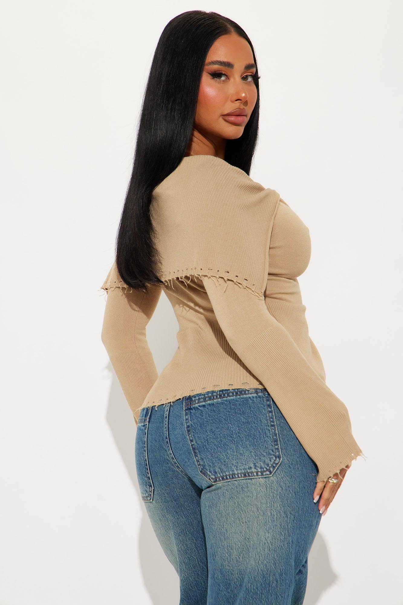 Rylee Off Shoulder Cardigan - Taupe Product Image