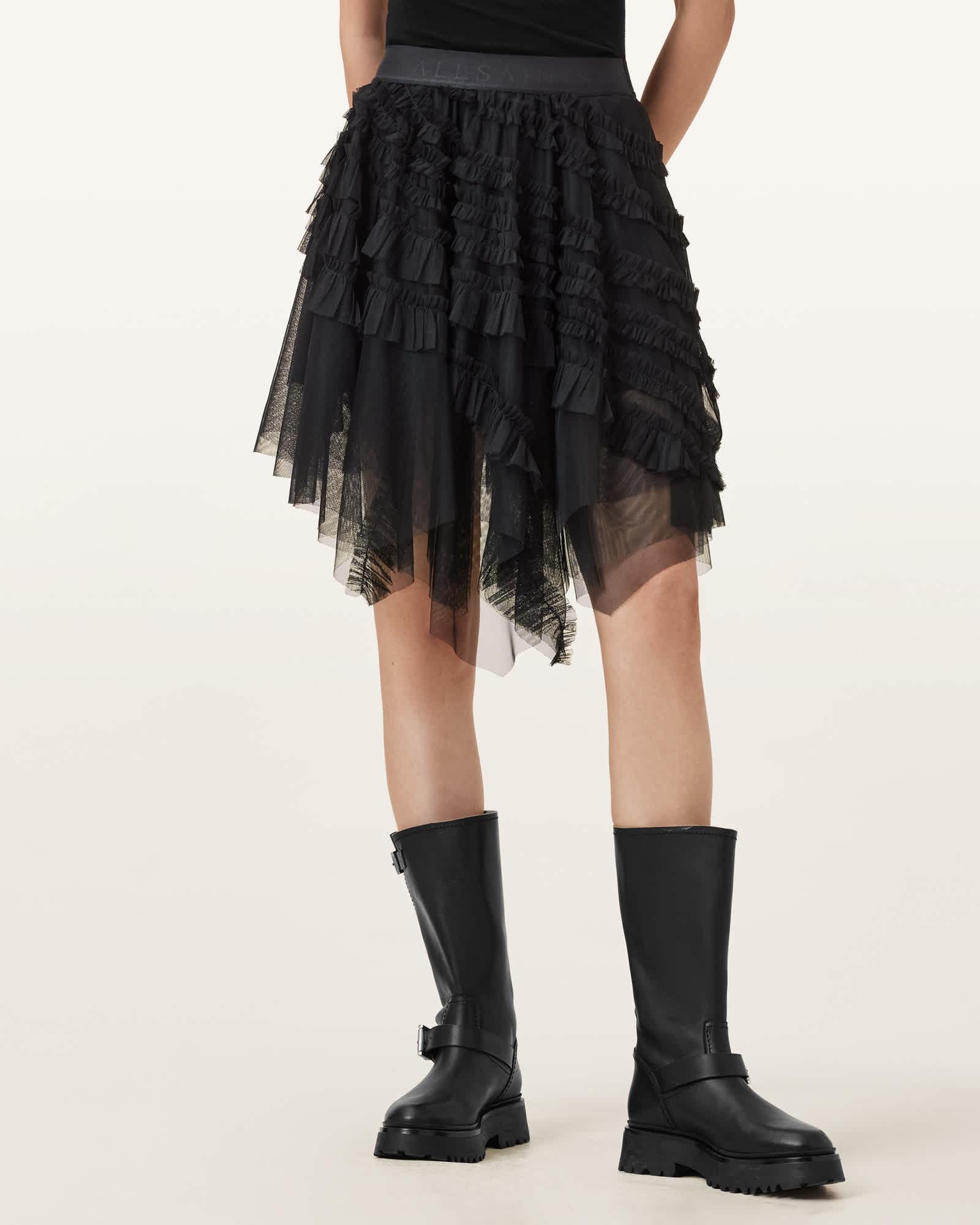 Jayde Ruffled Tulle Mini Skirt Black | ALLSAINTS US Product Image