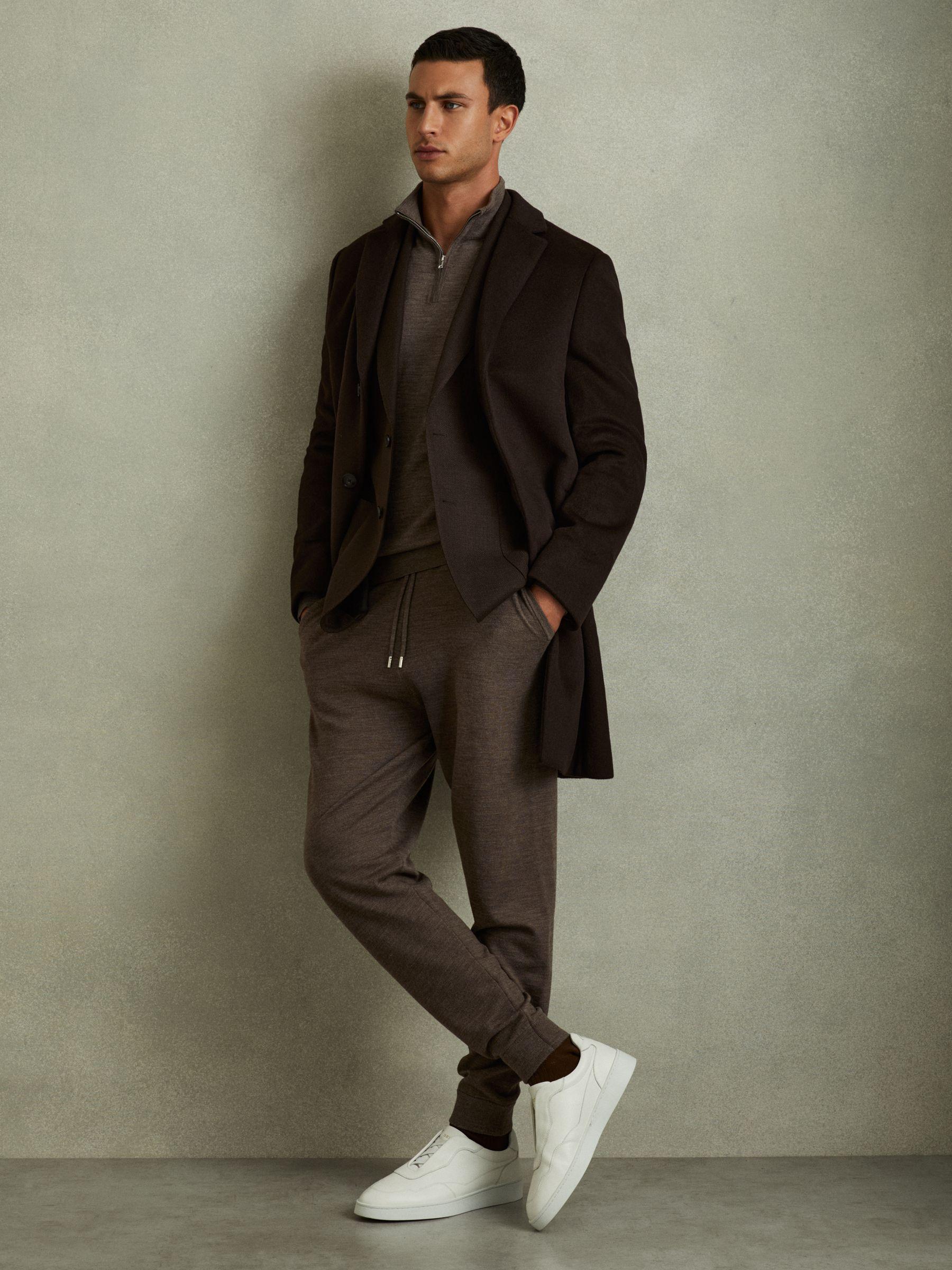 Merino Wool Half-Zip Polo Shirt in Dark Brown Melange Product Image