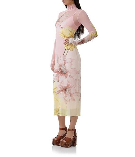 AFRM Shailene Floral Print Turtleneck Long Sleeve Midi Dress Product Image