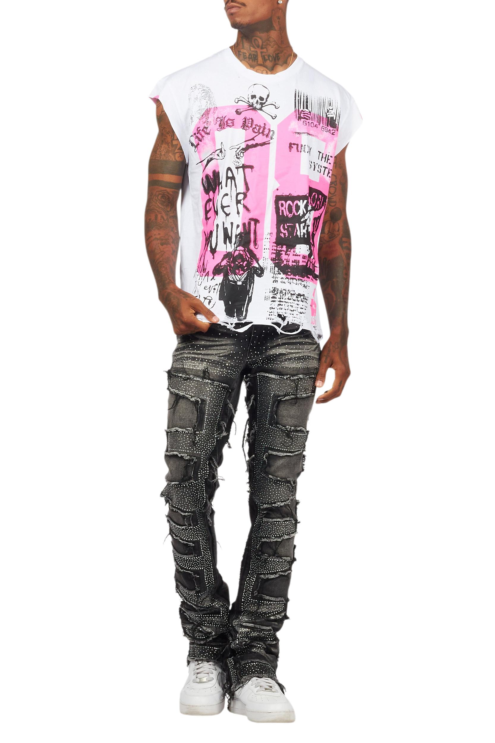 Grill White/Pink Graphic Muscle T-Shirt Male Product Image