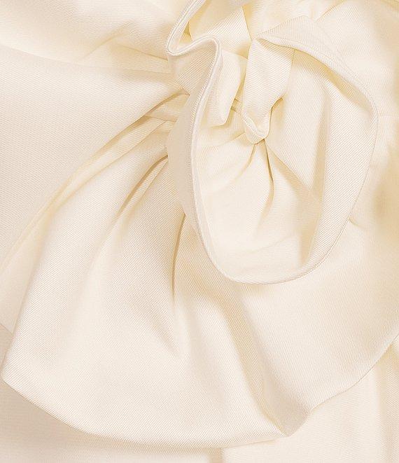 Muse by Marchesa Stretch Mikado 3D Rosette Running Side Ruffle Straight Neck Spaghetti Strap Fit and Flare Gown Product Image