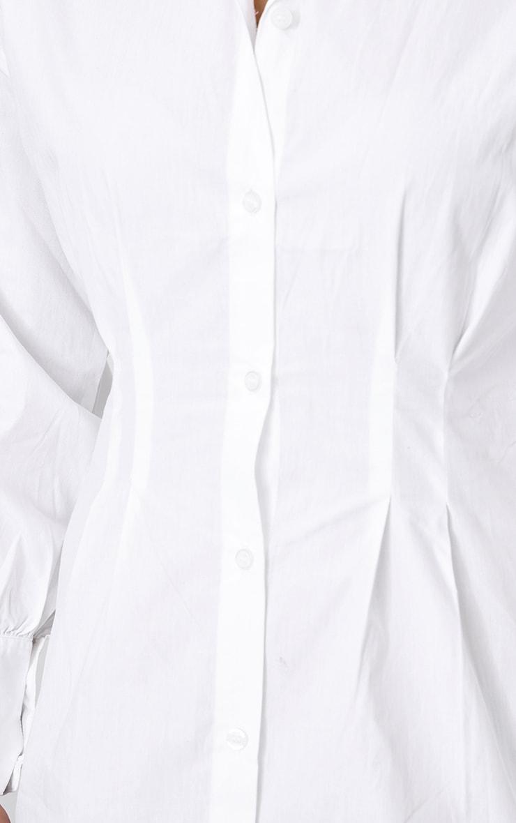 White Fitted Waist Long Sleeve Button Shirt Dress Product Image