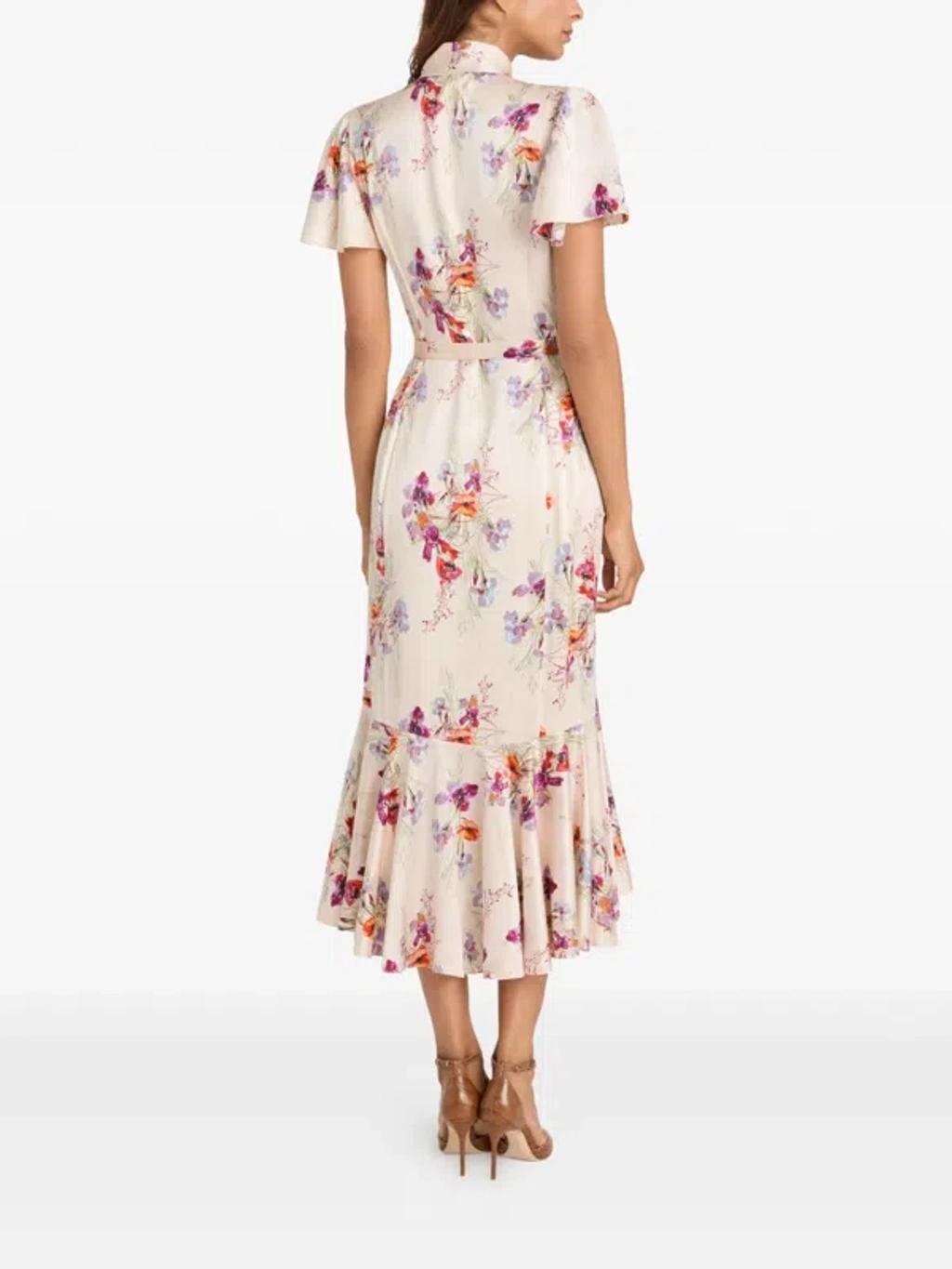 CINQ À SEPT Iris Bouquet Willow Tie Neck Midi Dress In Multi Product Image
