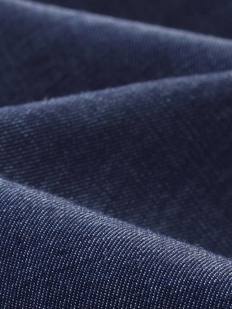 Denim Lyocell Cold Shoulder Patchwork Women Midi Dress Product Image