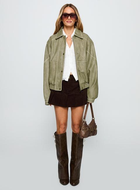 Jaxton Faux Leather Jacket Taupe Product Image