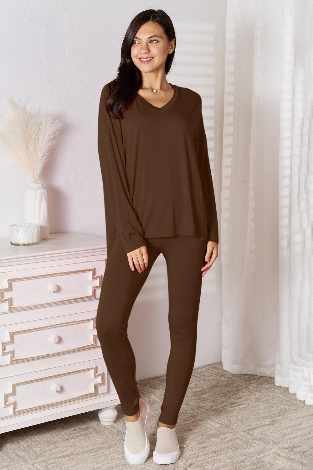 Basic Bae Full Size V-Neck Soft Rayon Long Sleeve Top and Pants Lounge Set Product Image