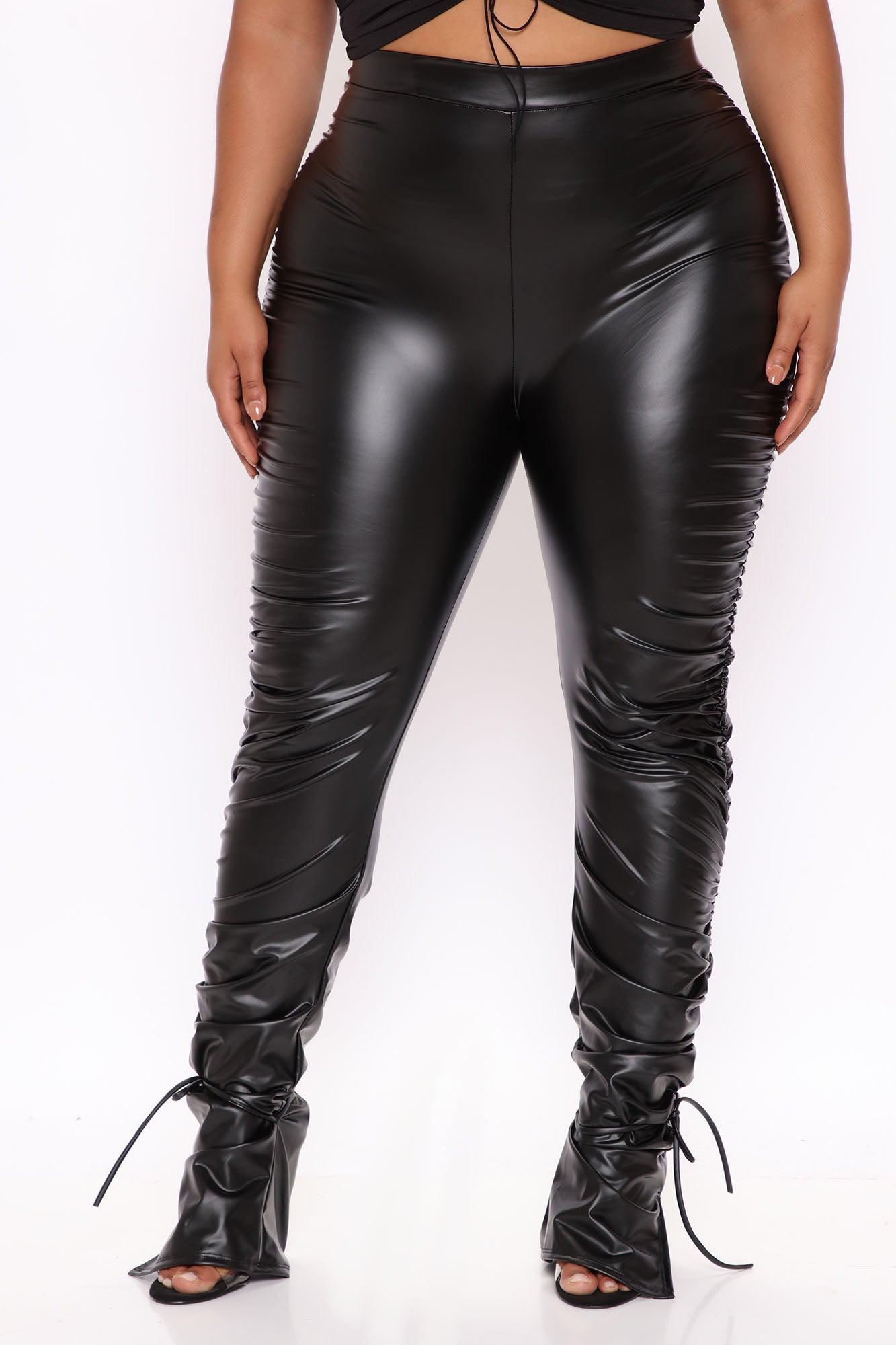 Heat Wave Faux Leather Stacked Legging - Black Product Image