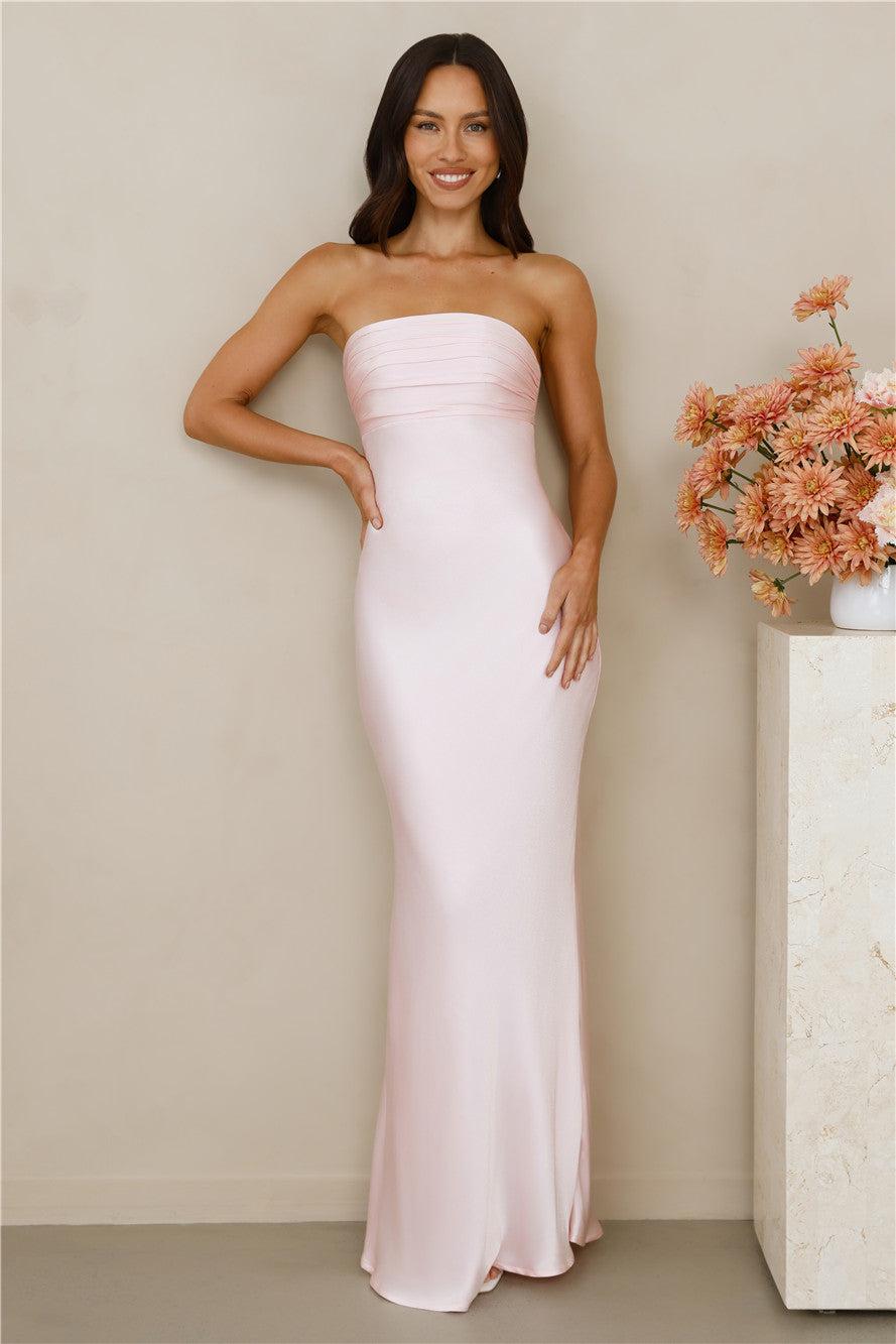 The Seraphina Strapless Satin Maxi Dress Pink Product Image