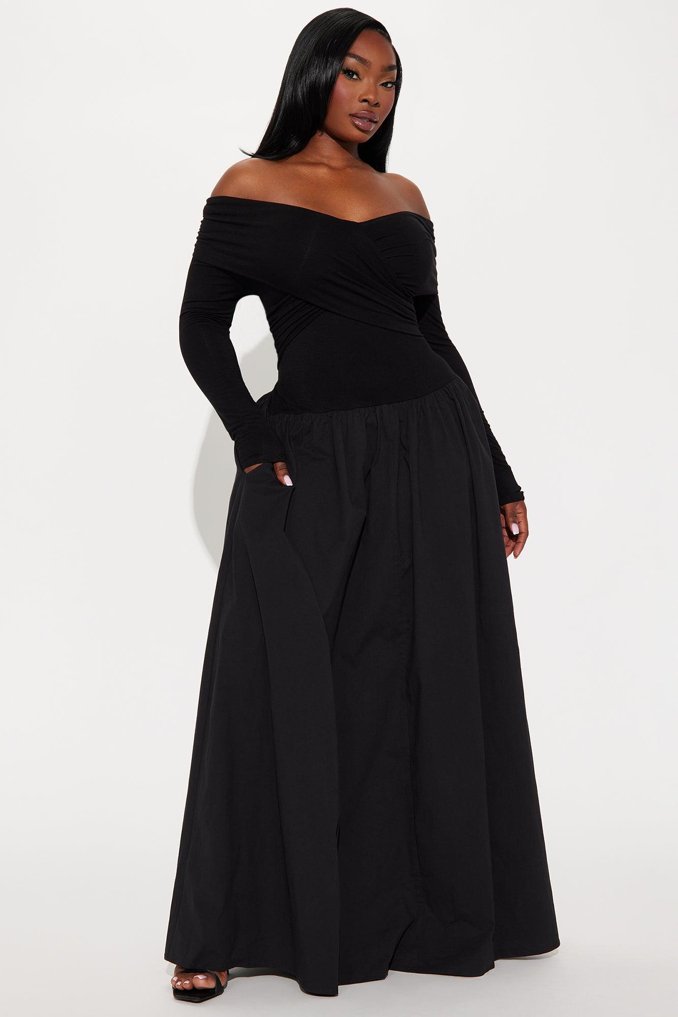 Maria Long Sleeve Maxi Dress - Black Product Image