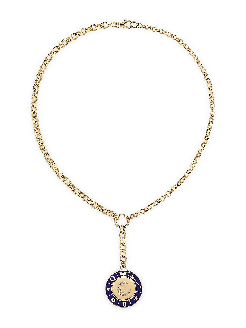 Womens Karma Blue Crescent 18K Yellow Gold, 0.11 TCW Diamond & Enamel Heavy Belcher Chain Necklace Product Image