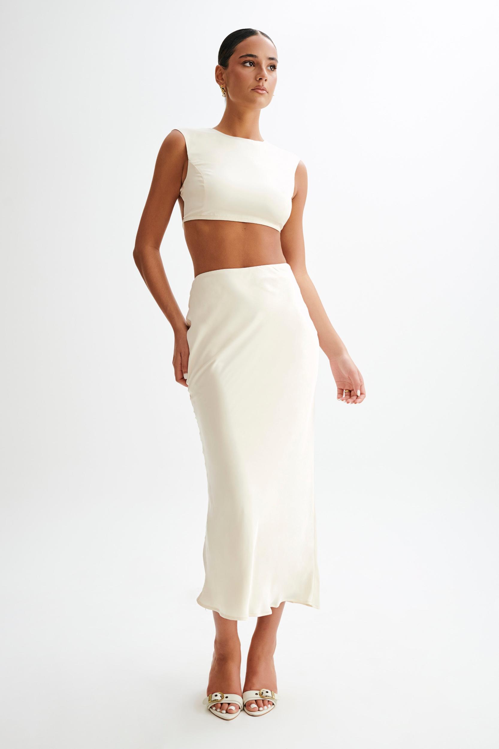 Viviana Satin Sleeveless Crop Top - Ivory Product Image