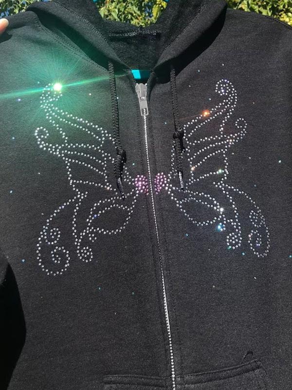 Vintage Butterfly Rhinestone Zip Up Oversized Hoodie Product Image