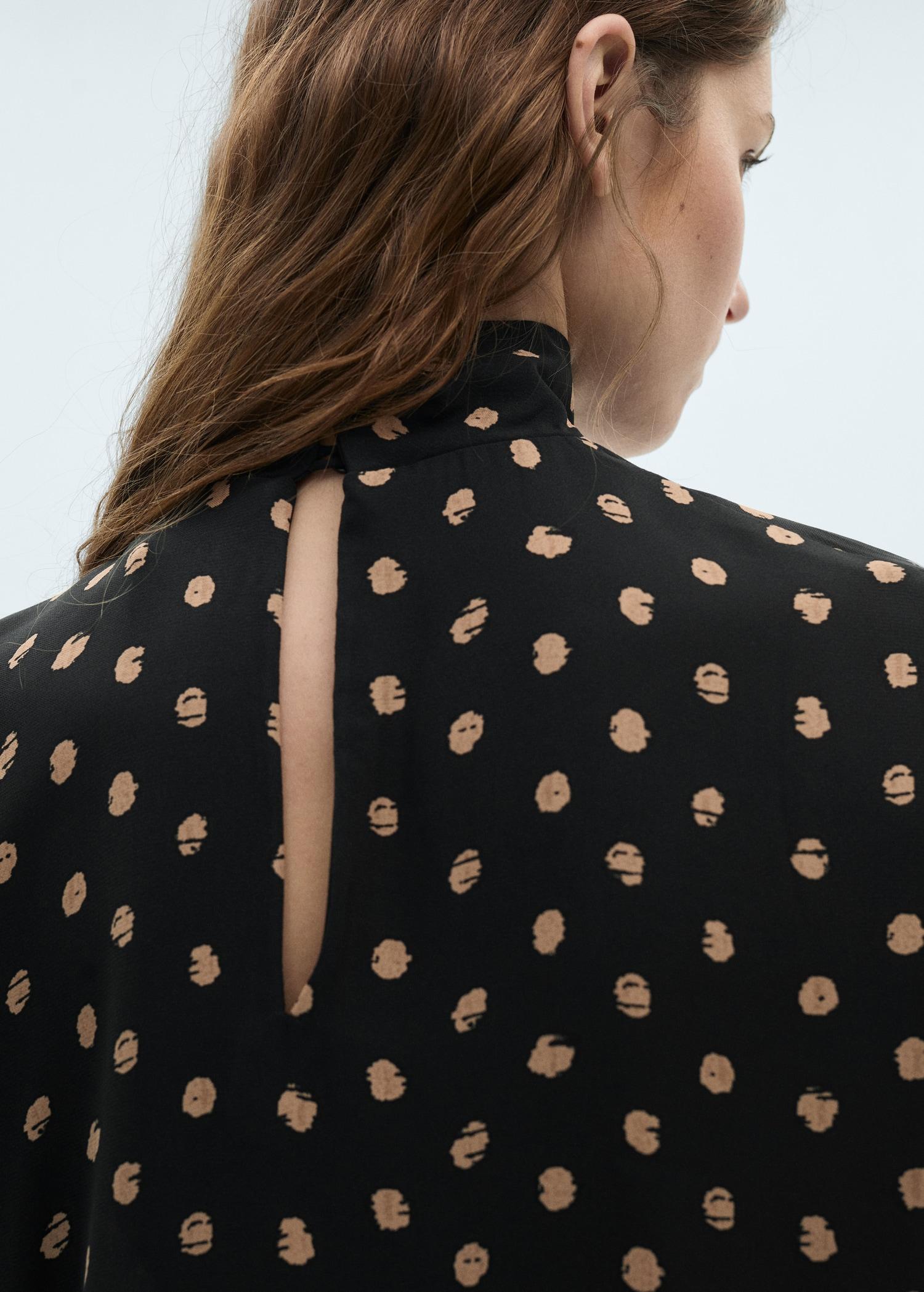 Polka-dot blouse with draped collar - Women | MANGO USA Product Image