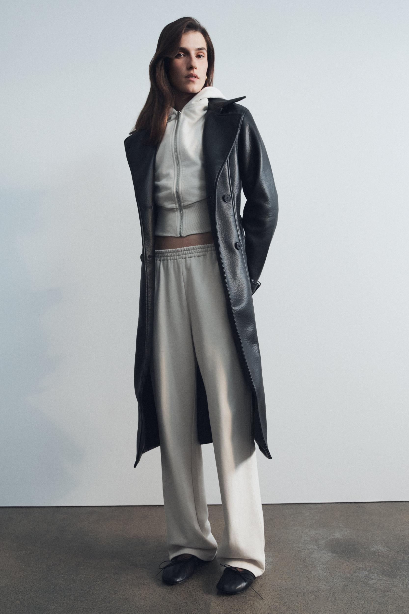 Tarah Faux Leather Trench Coat - Black Product Image