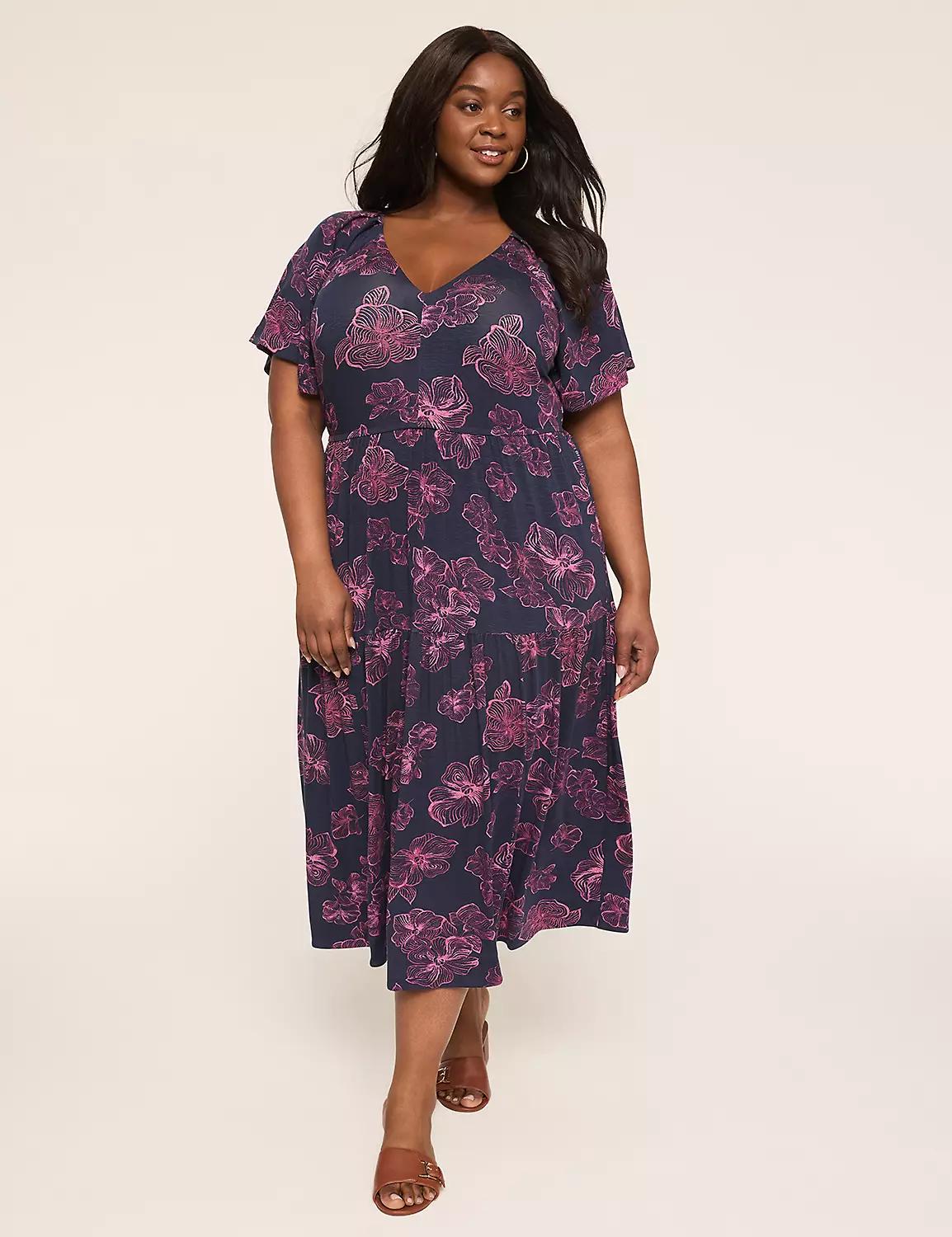 Flutter-Sleeve V-Neck Midi Dress Product Image