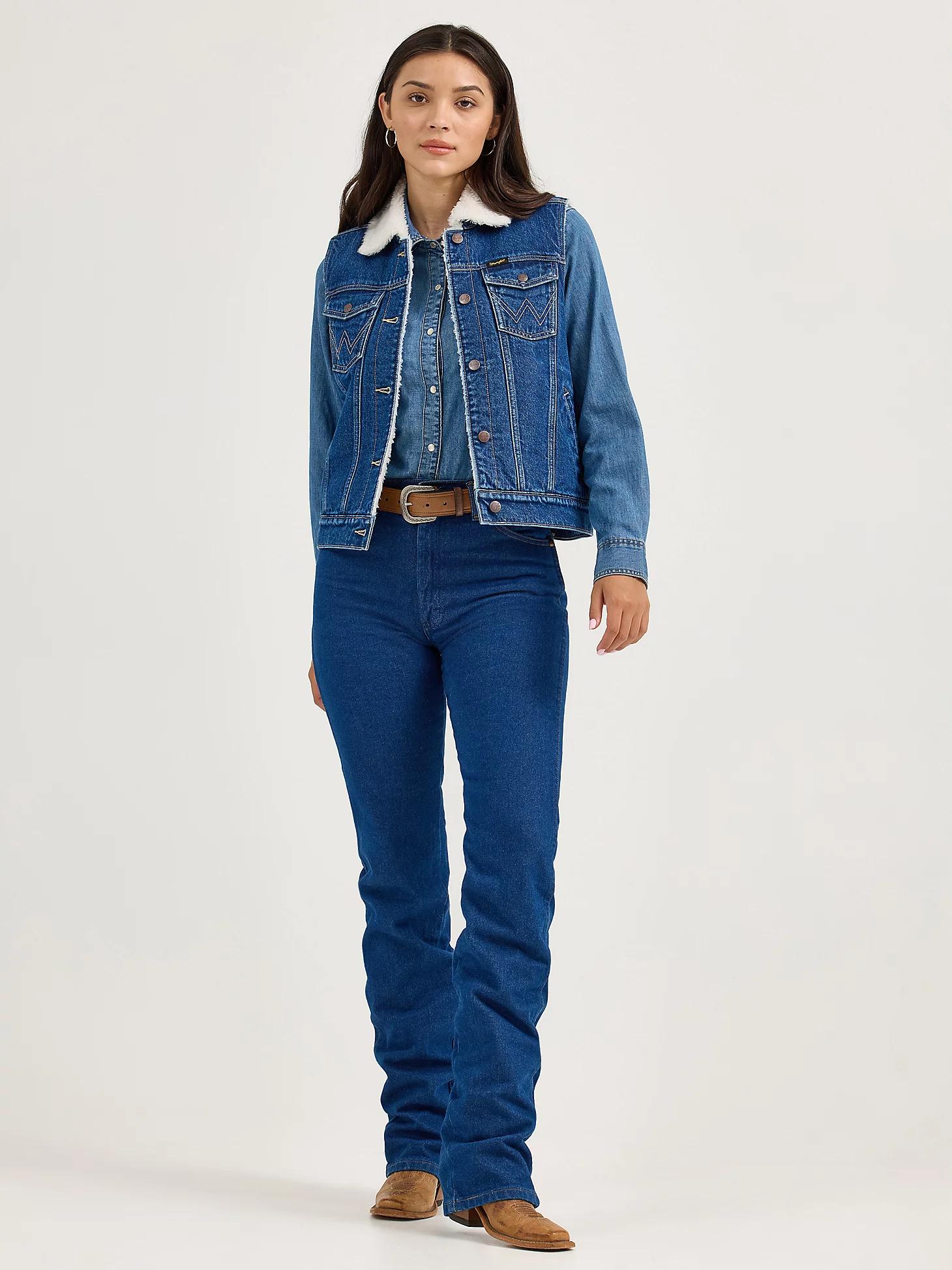 Women's Wrangler Sherpa Lined Denim Vest in Mid Product Image
