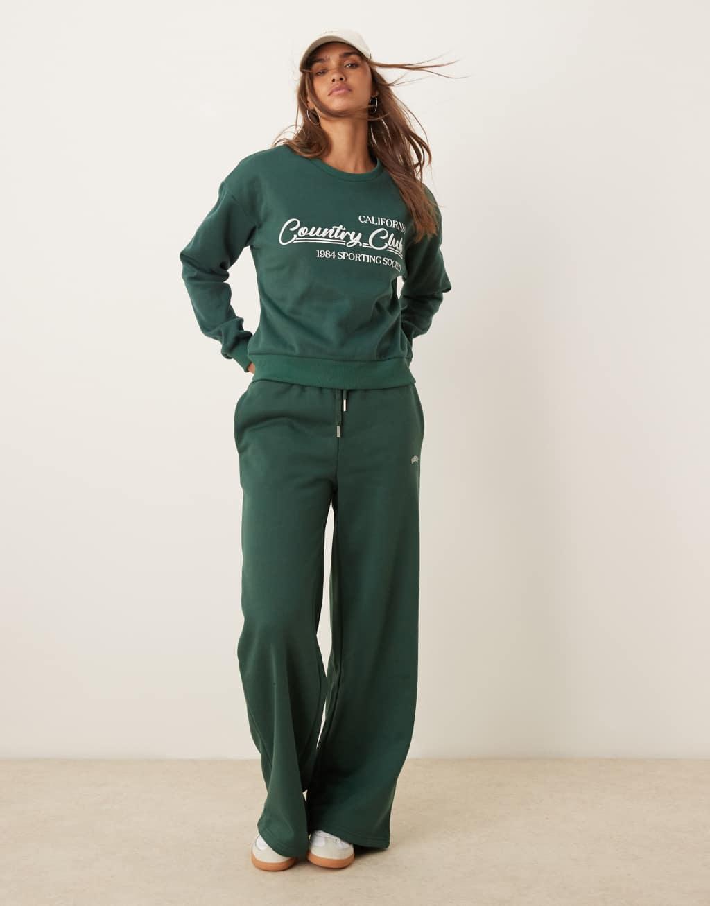 Urban Threads lounge sporty sweatshirt in forest green Product Image