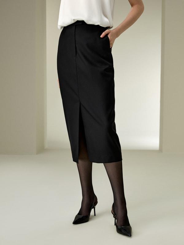 LILYSILK Wool Skirt - Female - Black Silk and Wool - Delicate Elastic Back Waist Skirt 6 Product Image