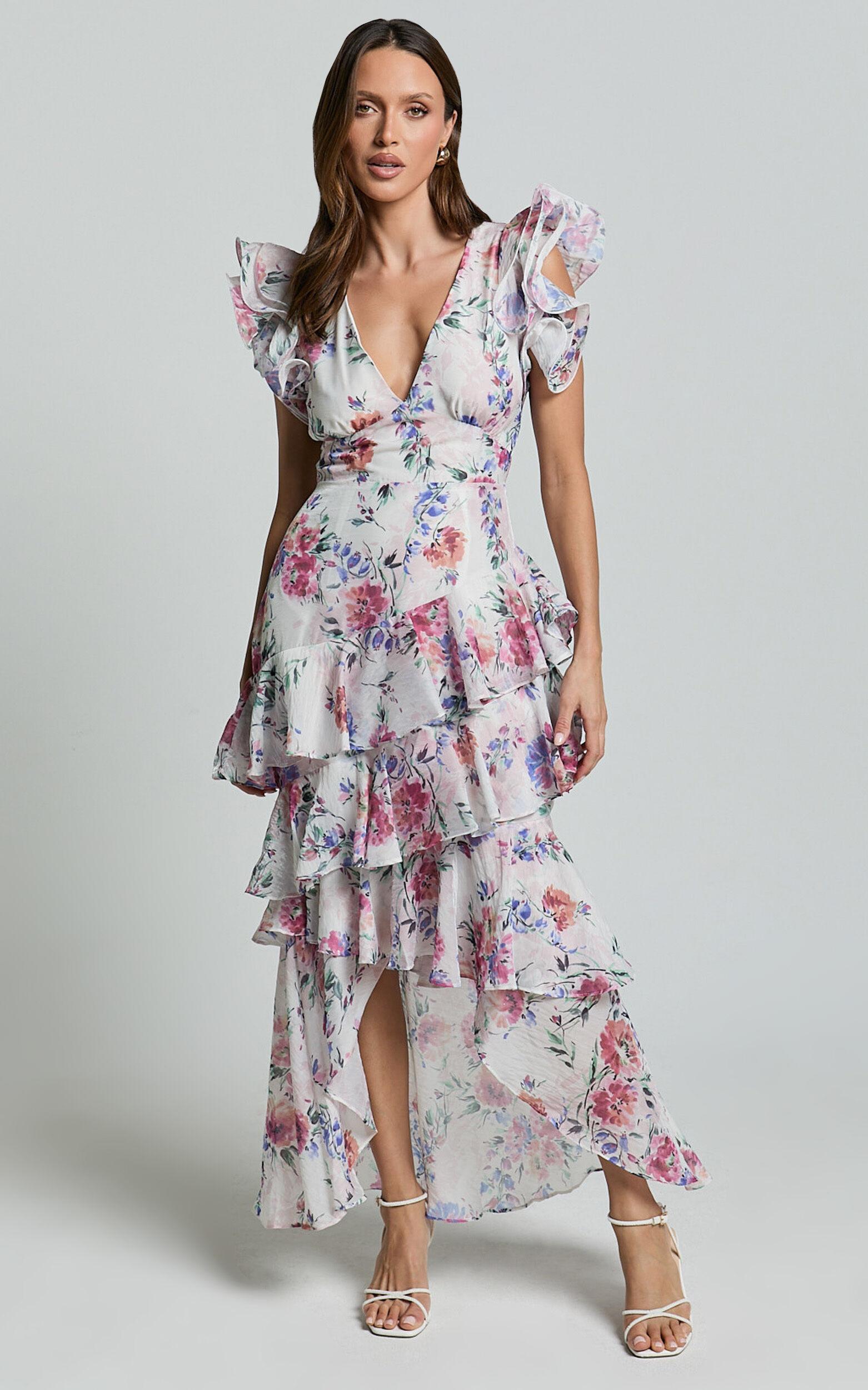 Amalie The Label - Sienah Ruffle Sleeve Tiered Midi Dress in Delhia Floral Print Product Image